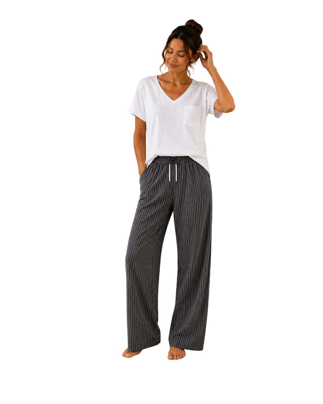 بنطلون مخطط واسع بقصة مريحة – Wide Leg Lounge Pants