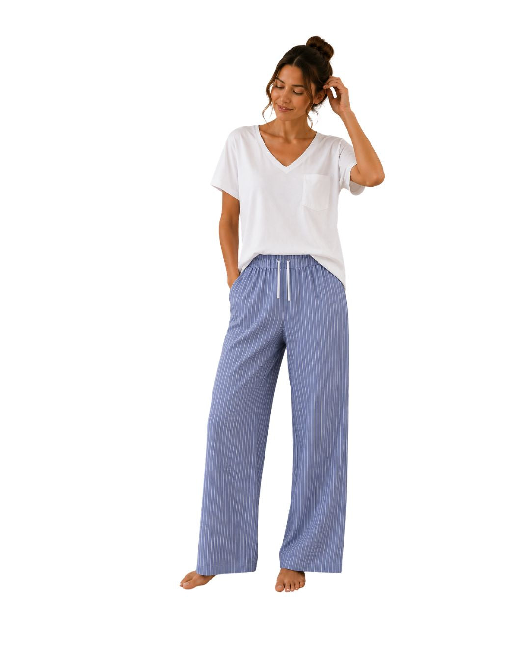 بنطلون مخطط واسع بقصة مريحة – Wide Leg Lounge Pants